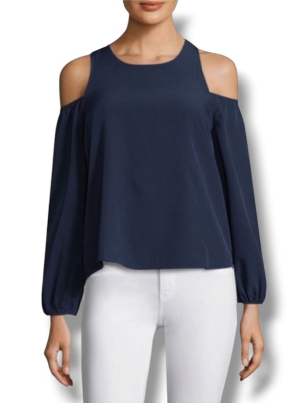Lucca Couture Women's Michelle Cold Cut Out Open Shoulder Navy Blue Blouse